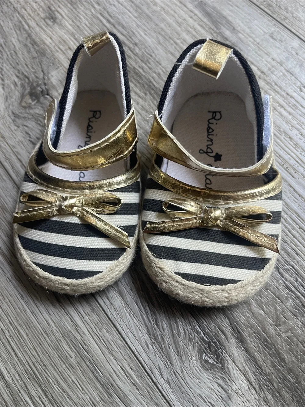Gold-Accent Black & White Striped baby shoe 3-6 months
